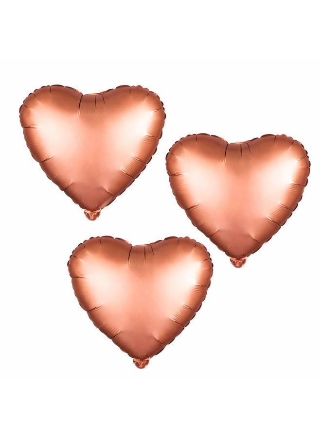 Rose Gold Heart Foil Balloon – 18 Inch, Pack of 3, Air or Helium - Image 1